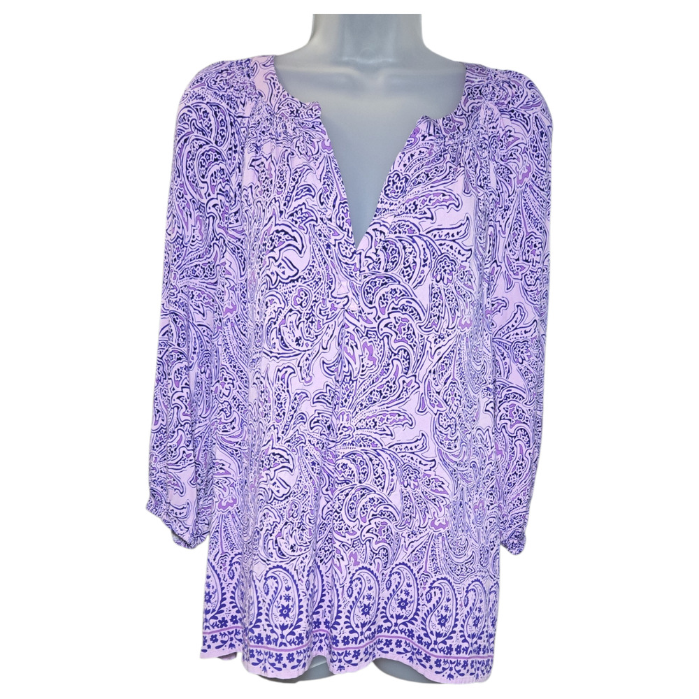 Crown Ivy Wom Med NWT Purple Paisley 3/4 Sleeve Top Everyday Casual Boho Chic
